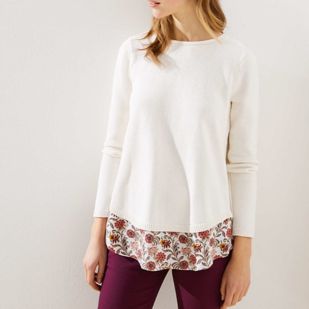 LOFT Floral Mixed Media Tie Back Sweater Small